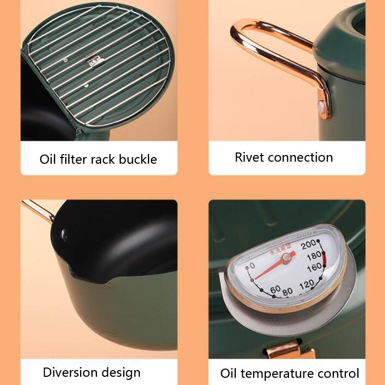 20cm Fryer Pot Household Non-Stick Pan Temperature Control Mini Frying Pot(Olive Green) - Electric Deep Fryers by buy2fix | Online Shopping UK | buy2fix