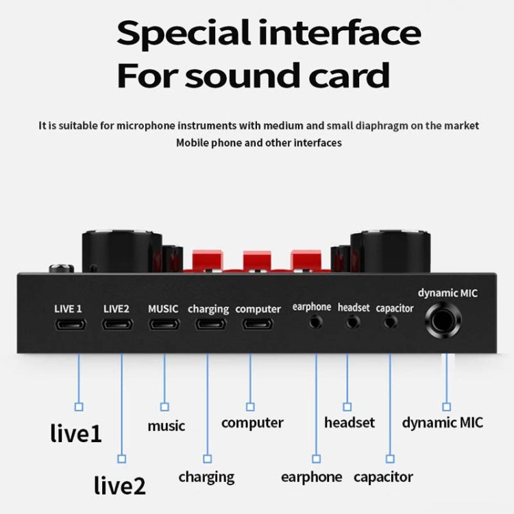 V8S Sound Card Mobile Phone Computer Anchor Live K Song Recording Microphone, Specification: English Version - Microphone by buy2fix | Online Shopping UK | buy2fix