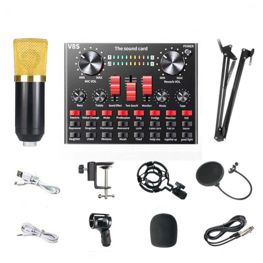 V8S Sound Card Mobile Phone Computer Anchor Live K Song Recording Microphone, Specification:V8S  + Golden Net BM700 Set - Microphone by buy2fix | Online Shopping UK | buy2fix