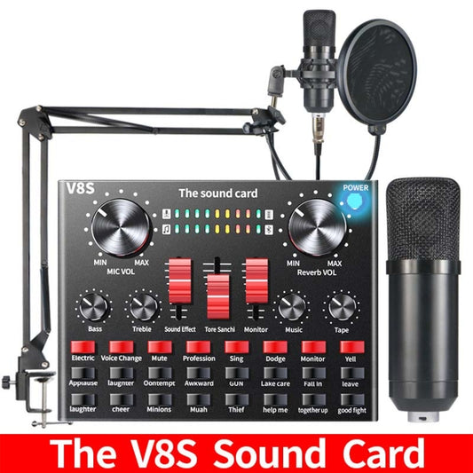 V8S Sound Card Mobile Phone Computer Anchor Live K Song Recording Microphone, Specification:V8S  + Black Bet BM700 Set - Microphone by buy2fix | Online Shopping UK | buy2fix