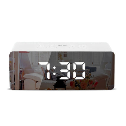 LED Mirror Alarm Clock Digital Snooze Table Clock Electronic Time Temperature Large Display  White Light - Wall Clock by buy2fix | Online Shopping UK | buy2fix