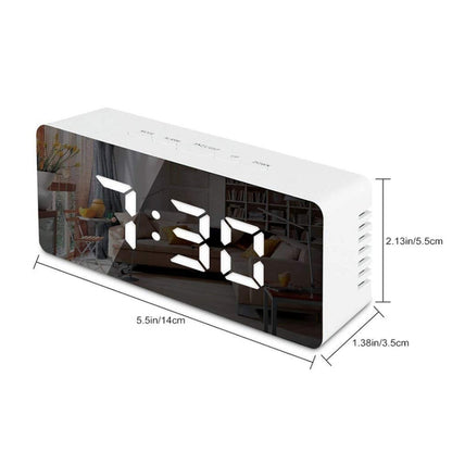 LED Mirror Alarm Clock Digital Snooze Table Clock Electronic Time Temperature Large Display  White Light - Wall Clock by buy2fix | Online Shopping UK | buy2fix