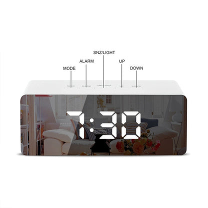 LED Mirror Alarm Clock Digital Snooze Table Clock Electronic Time Temperature Large Display  White Light - Wall Clock by buy2fix | Online Shopping UK | buy2fix