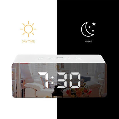 LED Mirror Alarm Clock Digital Snooze Table Clock Electronic Time Temperature Large Display  White Light - Wall Clock by buy2fix | Online Shopping UK | buy2fix