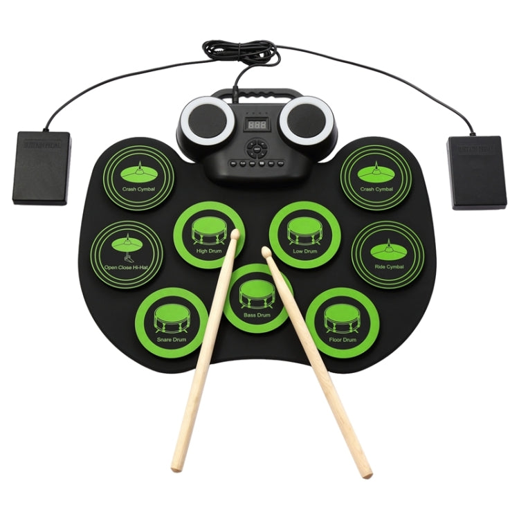 Portable Hand Roll Electronic Drum Flashing Light Bluetooth Drum(Icon Version + Black Green) by buy2fix