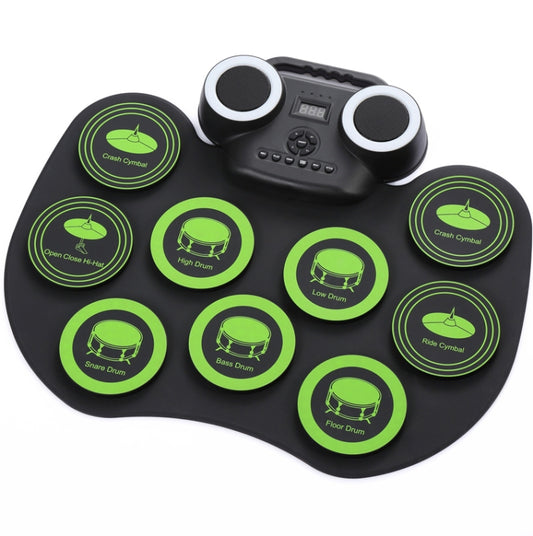 Portable Hand Roll Electronic Drum Flashing Light Bluetooth Drum(Icon Version + Black Green) by buy2fix