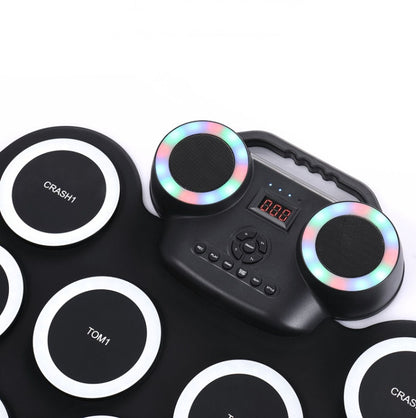 Portable Hand Roll Electronic Drum Flashing Light Bluetooth Drum(Black White) by buy2fix