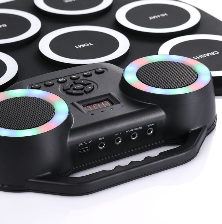 Portable Hand Roll Electronic Drum Flashing Light Bluetooth Drum(Icon Version + Black Green) by buy2fix