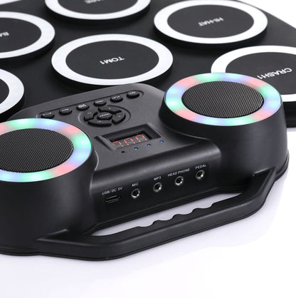 Portable Hand Roll Electronic Drum Flashing Light Bluetooth Drum(Icon Version + Black Green) by buy2fix