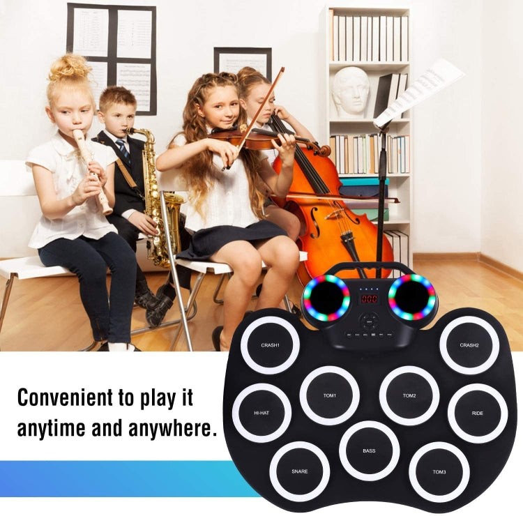 Portable Hand Roll Electronic Drum Flashing Light Bluetooth Drum(Icon Version + Black Green) by buy2fix