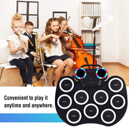 Portable Hand Roll Electronic Drum Flashing Light Bluetooth Drum(Icon Version + Black White) by buy2fix