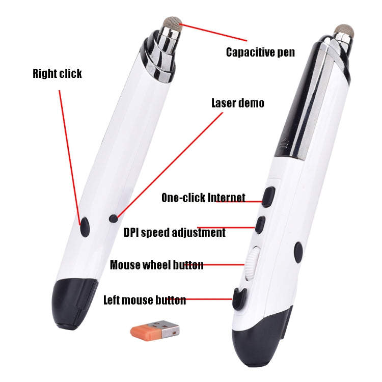 PR-08 1600DPI 6 Keys 2.4G Wireless Electronic Whiteboard Pen Multi-Function Pen Mouse PPT Flip Pen(White) by buy2fix