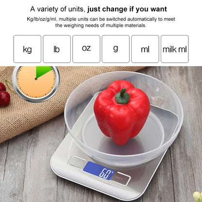 Stainless Steel Small Food Electronic Scale Kitchen Portable Baking Electronic Scale, Colour: 5kg/1g (Rechargeable White) by buy2fix