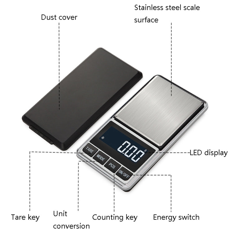 Kitchen Stainless Steel Mini Portable Scale High Precision Jewelry Scale Electronic Scale, Specification: 500g/0.01g by buy2fix