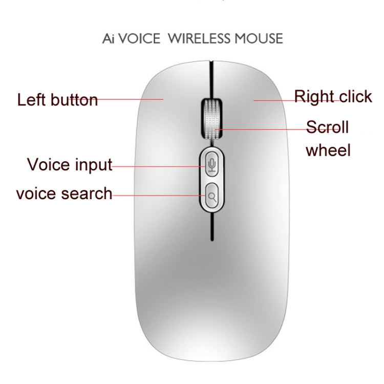 M103 1600DPI 5 Keys 2.4G Wireless Mouse Charging Ai Intelligent Voice Office Mouse, Support 28 Languages(Silver) - Wireless Mice by buy2fix | Online Shopping UK | buy2fix