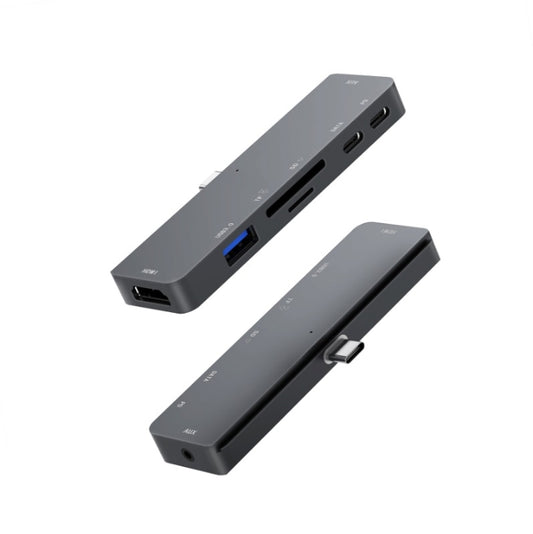 300A 7 in 1 USB3.0x1 + HDMIx1 + PD Portx1 + Type-Cx1 + SD/TF + 3.5mm Portx1 Multifunctional Extension HUB Adapter for iPad Pro(Gray) - USB HUB by buy2fix | Online Shopping UK | buy2fix