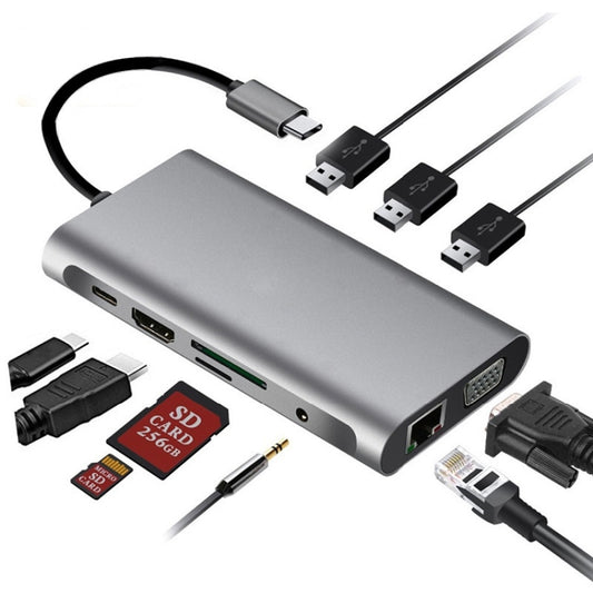 10 in 1 Type-C Multi-Function Docking Station PD Fast Charging HUB - USB HUB by buy2fix | Online Shopping UK | buy2fix