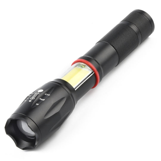 Telescopic Zoom Strong Light Flashlight Strong Magnetic Rechargeable LED Flashlight, Colour: Black Head (With Battery, EU Plug Charger)