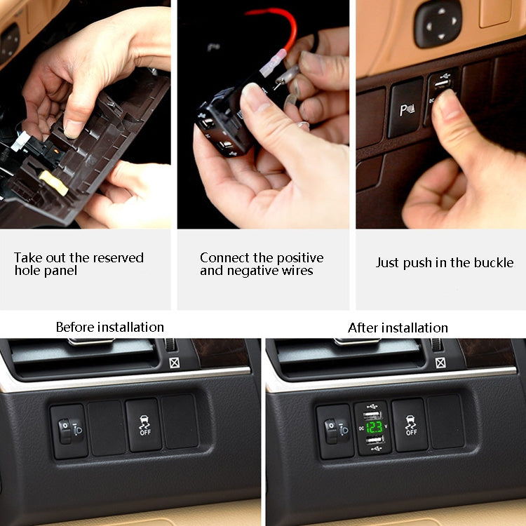 Car Charger Original Hole Non-Destructive Modification Of Dual Usb Car Charger With Line Suitable For Toyota(FTWU Blue Light) - DIY Modified Charger by buy2fix | Online Shopping UK | buy2fix