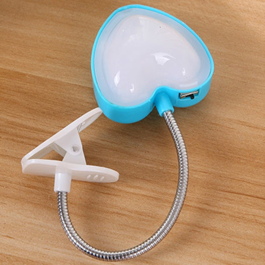 Mini Love Heart Clip LED Book Light Lamps Reading Book Desk Lamp Keyboard Light Eyes-Protect Energy Save Night Lights(Blue)