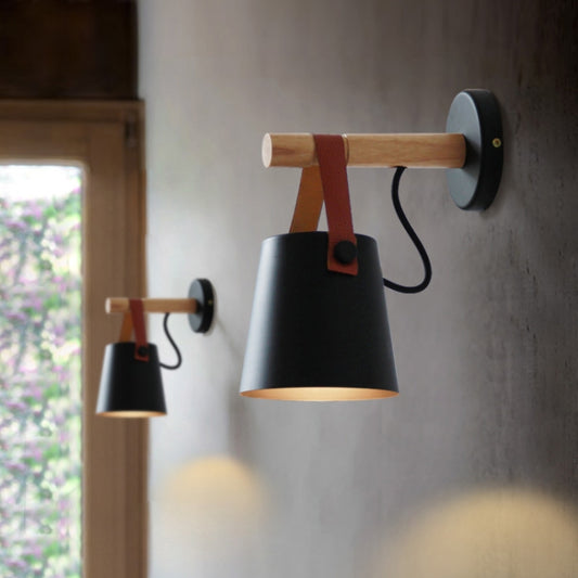 LED Wall Light Wood Wall Lamp Bed Bedside Light Night Lights Modern Nordic Lampshade Home Decor(black) - Wall Lamps by buy2fix | Online Shopping UK | buy2fix