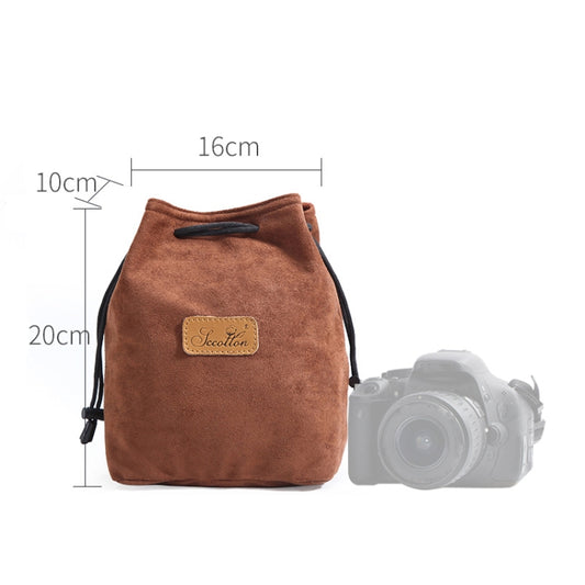 S.C.COTTON Liner Shockproof Digital Protection Portable SLR Lens Bag Micro Single Camera Bag Square Brown M - Lens Bag by S.C.COTTON | Online Shopping UK | buy2fix