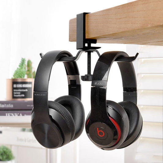 Universal Metal Headphone Double Bracket Headphone Hanger Desktop Lock Clip Headphone Display Shelf(Black) - Anti-lost & Holder by buy2fix | Online Shopping UK | buy2fix
