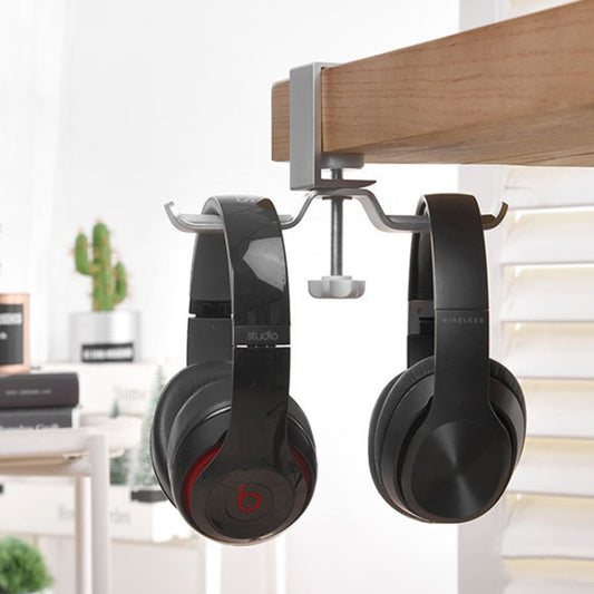 Universal Metal Headphone Double Bracket Headphone Hanger Desktop Lock Clip Headphone Display Shelf(Silver) - Anti-lost & Holder by buy2fix | Online Shopping UK | buy2fix