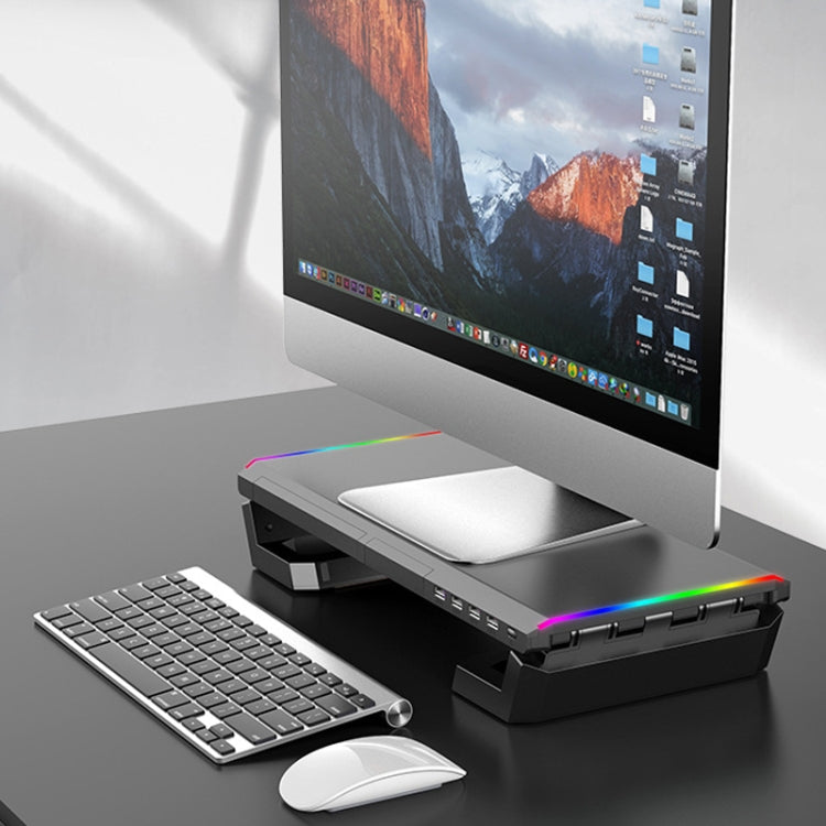 ICE COOREL T1 Monitor Increased Rack Foldable Laptop Stand With RGB Lighting & 4xUSB2.0 Expansion Interface(Obsidian Black) - Laptop Stand by buy2fix | Online Shopping UK | buy2fix