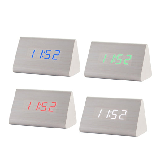 Mute Luminous Electronic Clock Wooden Sound Control Small Triangle Alarm Clock White Wood White Light - Alarm Clocks by buy2fix | Online Shopping UK | buy2fix