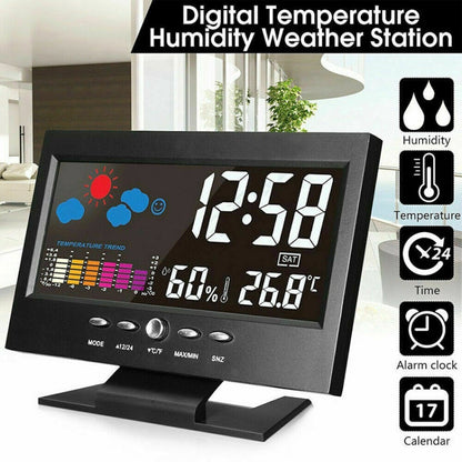 8082T Weather Forecast Clock LED Color Screen Perpetual Calendar Temperature And Humidity Intelligent Voice Control Electronic Alarm Cloc,Specification: Black + USB - Alarm Clocks by buy2fix | Online Shopping UK | buy2fix