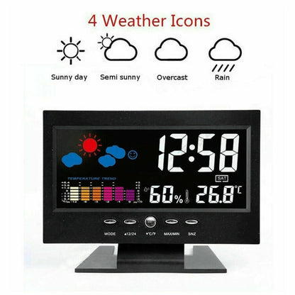 8082T Weather Forecast Clock LED Color Screen Perpetual Calendar Temperature And Humidity Intelligent Voice Control Electronic Alarm Cloc,Specification: Black + USB - Alarm Clocks by buy2fix | Online Shopping UK | buy2fix