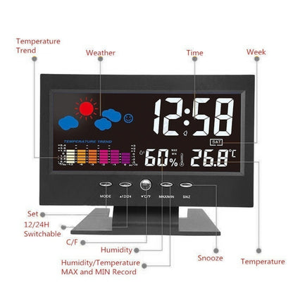 8082T Weather Forecast Clock LED Color Screen Perpetual Calendar Temperature And Humidity Intelligent Voice Control Electronic Alarm Cloc,Specification: Black + USB - Alarm Clocks by buy2fix | Online Shopping UK | buy2fix