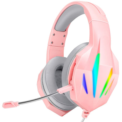 ERXUNG J5 Head-Mounted Gaming Headset Wire-Controlled Desktop Computer Gaming With Microphone Luminous Headset(Pink) by buy2fix