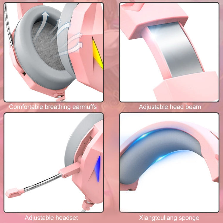 ERXUNG J5 Head-Mounted Gaming Headset Wire-Controlled Desktop Computer Gaming With Microphone Luminous Headset(Pink) by buy2fix