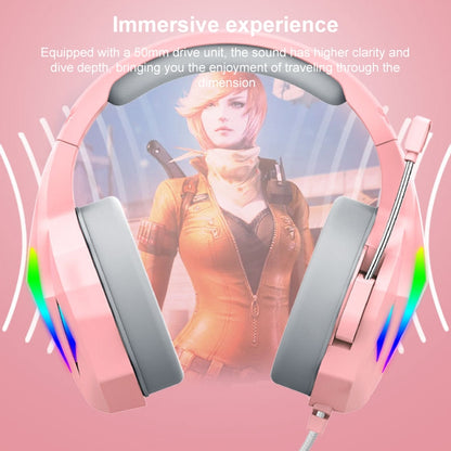 ERXUNG J5 Head-Mounted Gaming Headset Wire-Controlled Desktop Computer Gaming With Microphone Luminous Headset(Pink) by buy2fix