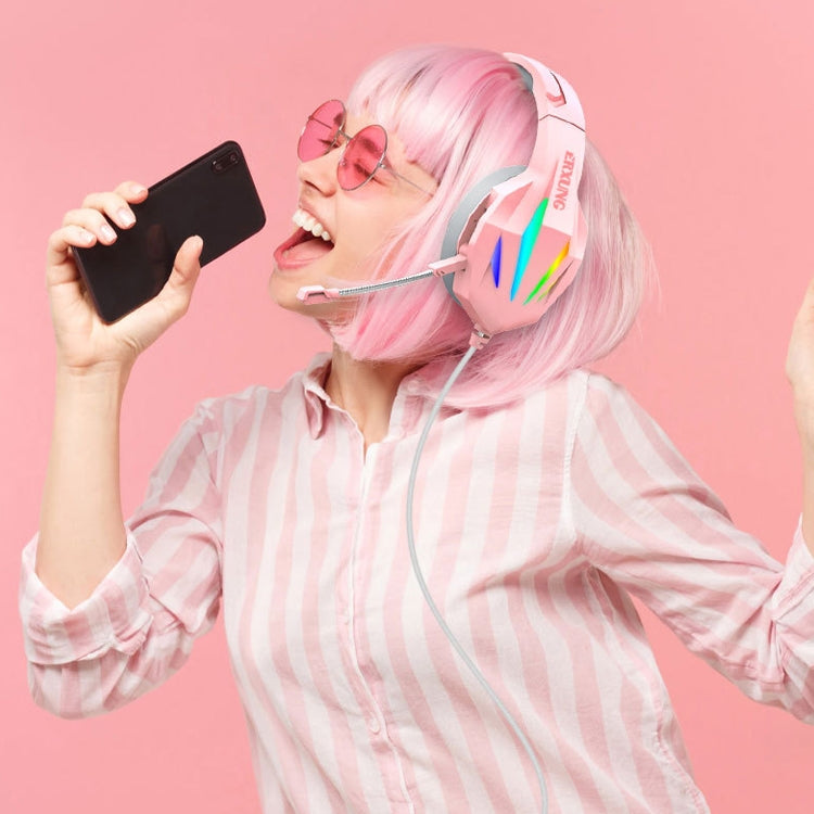 ERXUNG J5 Head-Mounted Gaming Headset Wire-Controlled Desktop Computer Gaming With Microphone Luminous Headset(Pink) by buy2fix