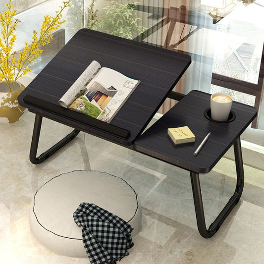 Bed Four-Speed Lifting Table Folding Laptop Desk  Adjustable Dormitory Lazy Table with Cup Holder, Size: 55x32x25cm(Black Gold Wire) - Laptop Stand by buy2fix | Online Shopping UK | buy2fix