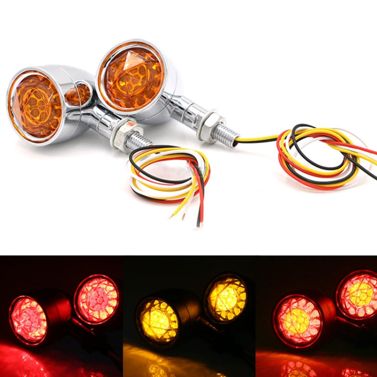 1pair Motorcycle Universal Retro LED Turn Signal Light(Electroplating Shell Yellow Cover) - Turn Signal by buy2fix | Online Shopping UK | buy2fix