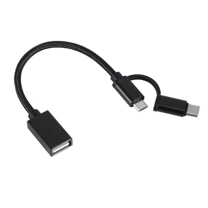 USB 3.0 Female to Micro USB + USB-C / Type-C Male Charging + Transmission OTG Nylon Braided Adapter Cable, Cable Length: 19cm(Black) by buy2fix