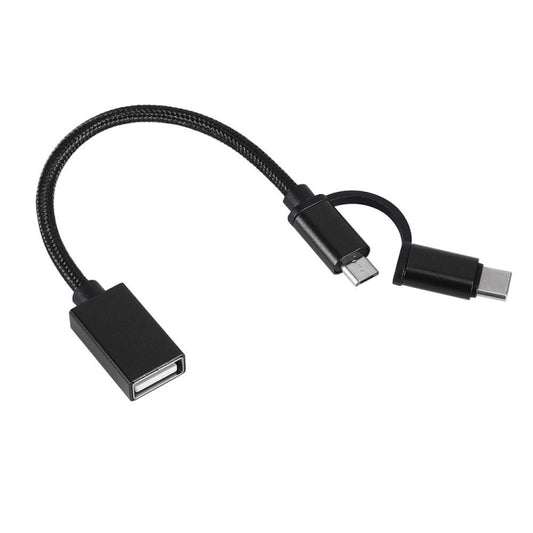 USB 3.0 Female to Micro USB + USB-C / Type-C Male Charging + Transmission OTG Nylon Braided Adapter Cable, Cable Length: 19cm(Black) by buy2fix