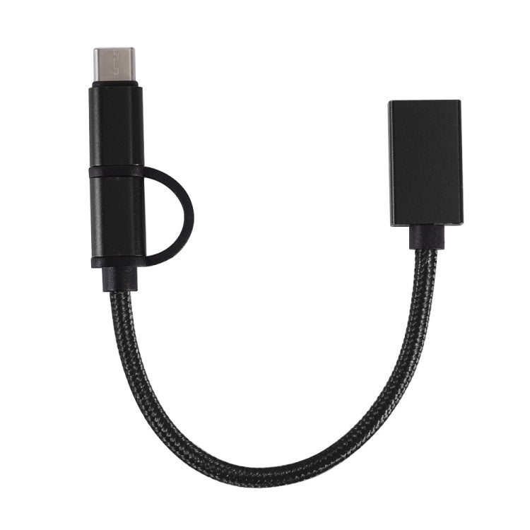 USB 3.0 Female to Micro USB + USB-C / Type-C Male Charging + Transmission OTG Nylon Braided Adapter Cable, Cable Length: 19cm(Black) by buy2fix