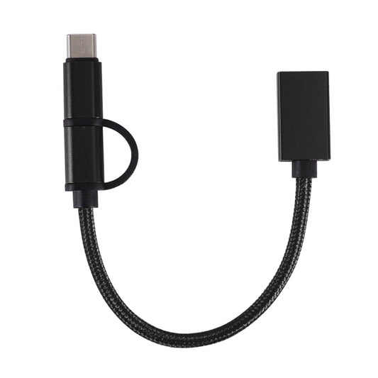 USB 3.0 Female to Micro USB + USB-C / Type-C Male Charging + Transmission OTG Nylon Braided Adapter Cable, Cable Length: 19cm(Black) by buy2fix