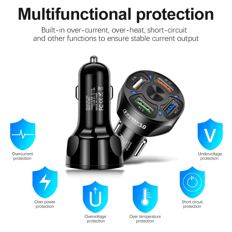 BK-358 3A QC3.0 4USB Car Charger One For Four Mobile Phone Car Charger(Black) - Car Charger by buy2fix | Online Shopping UK | buy2fix