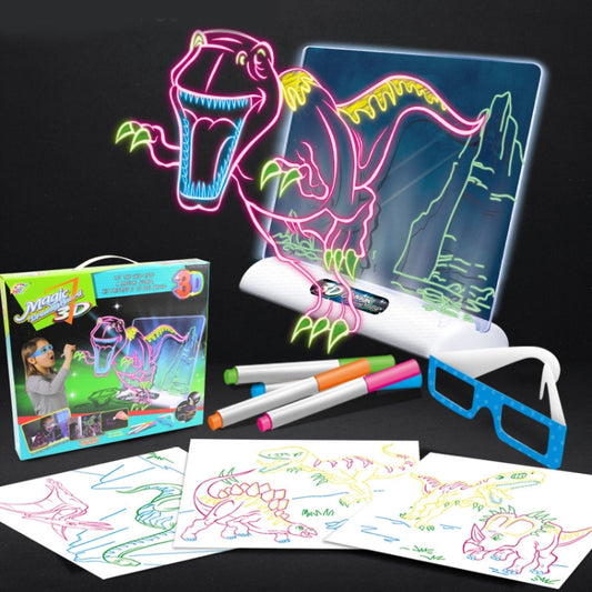 3D Fluorescent Drawing Board Magic Luminous Three-Dimensional Writing Board Graffiti Board Lighting Puzzle Children Drawing Board,Style: Large Drawing Board (Dinosaur Version) -  by buy2fix | Online Shopping UK | buy2fix
