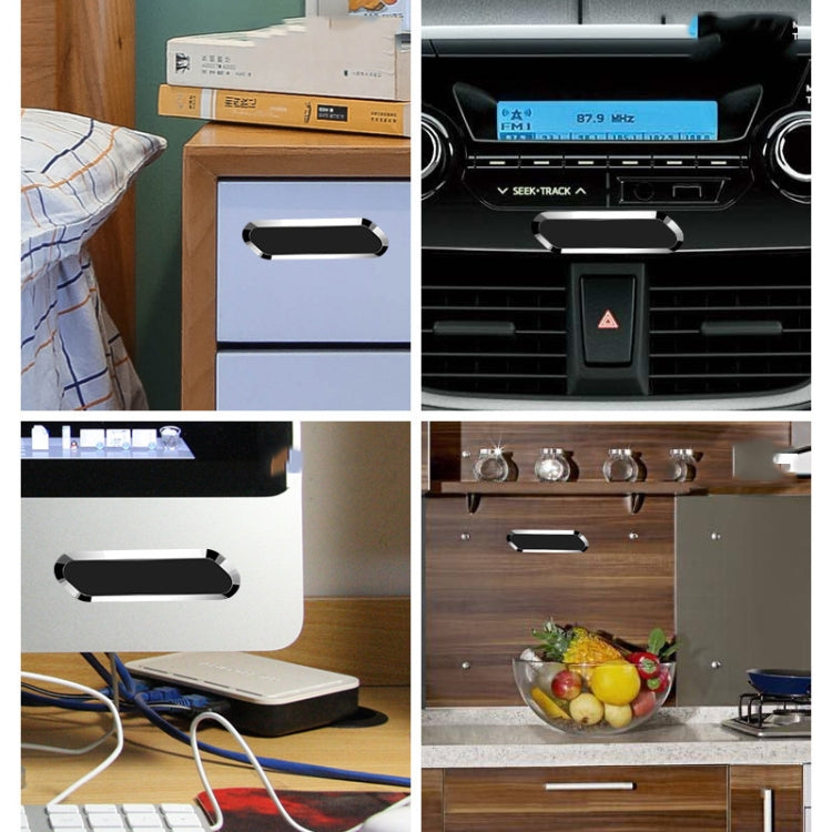F601 4 PCS One Word Long Magnet Car Bracket Car Navigation Lazy Magnetic Metal Bracket(Rounded Silver) by buy2fix