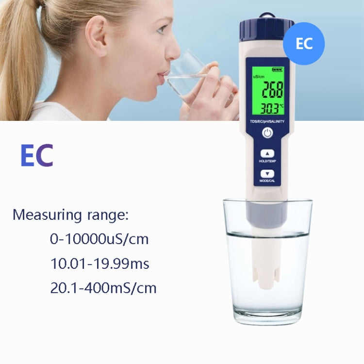 EZ-9909 PH/Salinity/Temperature/TDS/EC 5-in-1 Test Pen Multifunctional Water Quality Detector - PH & Moisture Meter by buy2fix | Online Shopping UK | buy2fix