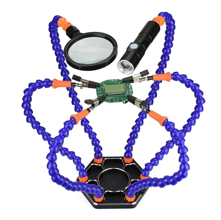 Six-Jaw Aluminum Alloy Welding Station Electronic Product Welding & Maintenance Workbench, SN6SB With Flashlight (Blue) by buy2fix