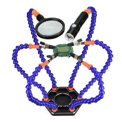 Six-Jaw Aluminum Alloy Welding Station Electronic Product Welding & Maintenance Workbench, SN6SB With Flashlight (Blue) by buy2fix