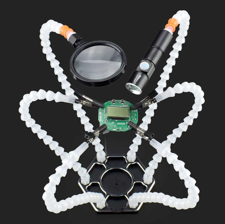 Six-Jaw Aluminum Alloy Welding Station Electronic Product Welding & Maintenance Workbench, SN6SB With Flashlight (White) by buy2fix